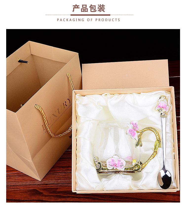 Creative enamel color water cup and kettle set, high-end household glass cups, girlish cups with spoons and LIDS detail image 7