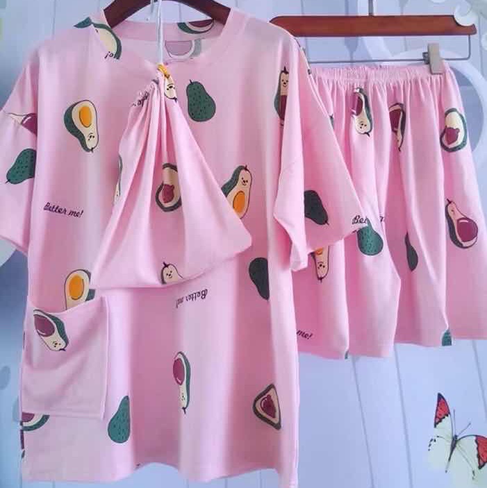 Korean-style cloth bag milk silk short-sleeved shirt and shorts pajamas for women's casual loose, thin, sweet and cute student home wear set Application Scenario