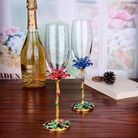 欧式水晶玻璃香槟杯珐琅彩玫瑰高脚红酒杯定制刻字结婚礼物直销价