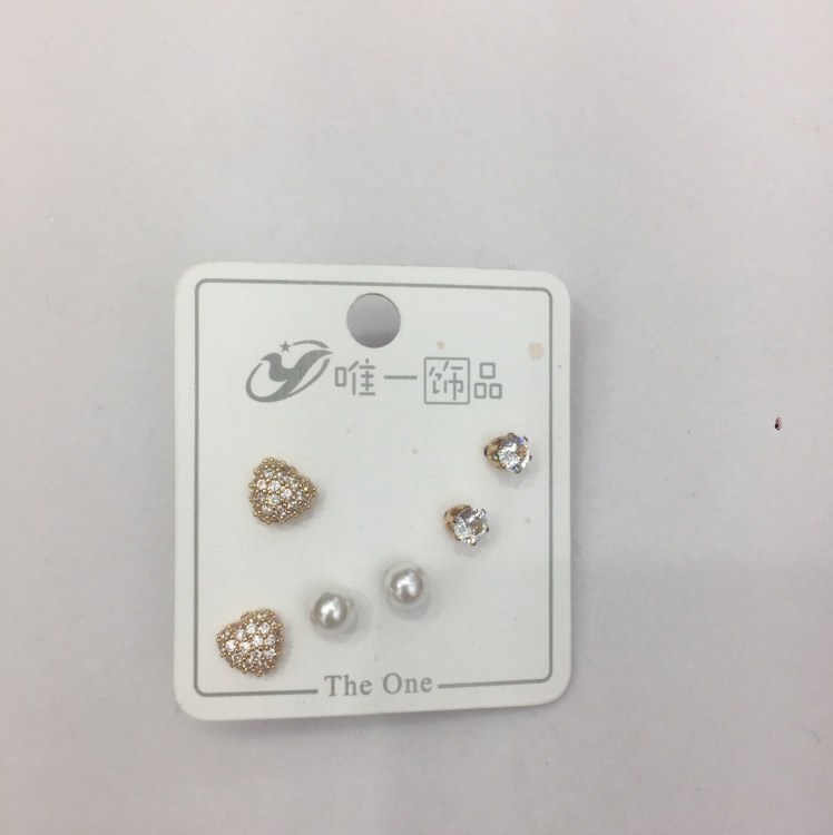 New Korean fashion multi pair of zircon love earrings thumbnail