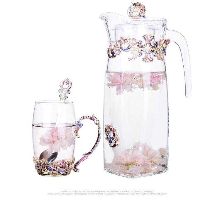 Creative enamel color water cups, flower tea cups, high-end coffee cups, European-style heat-resistant glass milk and juice cups, direct sales prices detail image 6