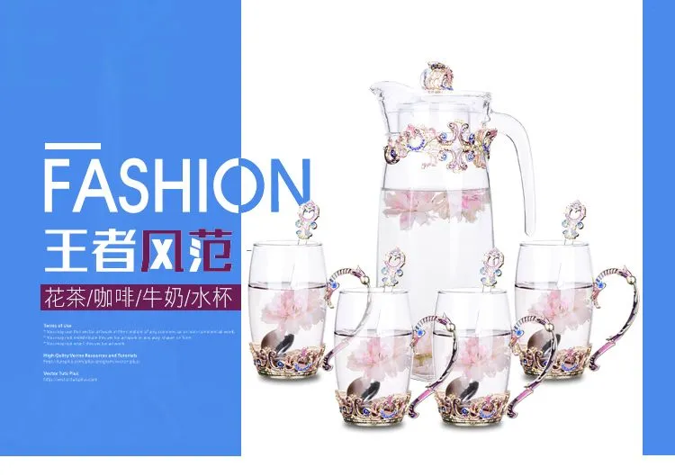 Creative enamel color water cups, flower tea cups, high-end coffee cups, European-style heat-resistant glass milk and juice cups, direct sales prices detail image 5