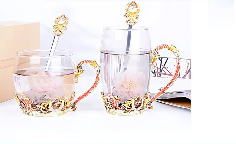 Creative enamel color water cups, flower tea cups, high-end coffee cups, European-style heat-resistant glass milk and juice cups, direct sales prices detail image 9