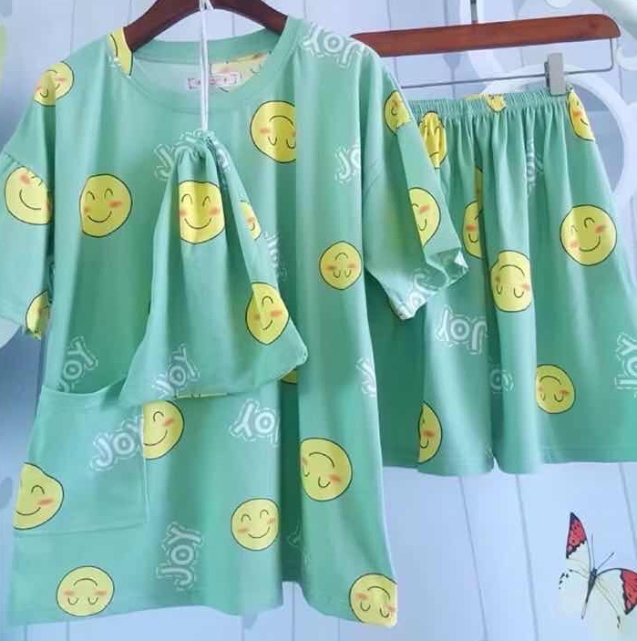 Korean-style cloth bag milk silk short-sleeved shirt and shorts pajamas for women's casual loose, thin, sweet and cute student home wear set undefined