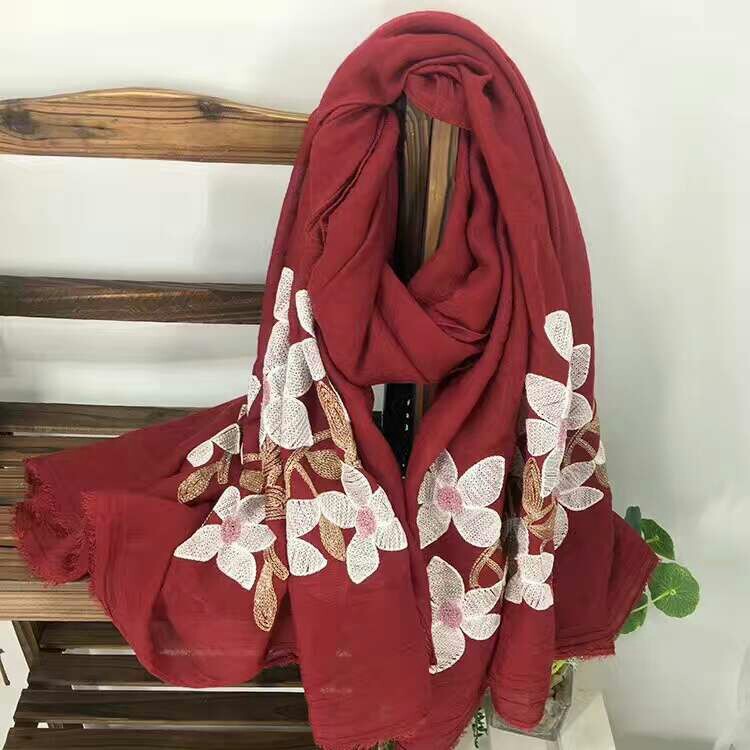 Ten Miles Peach Blossom Embroidered Scarf Shawl Long Scarf Foreign Trade Casual Scarf Sunscreen Scarf details Picture