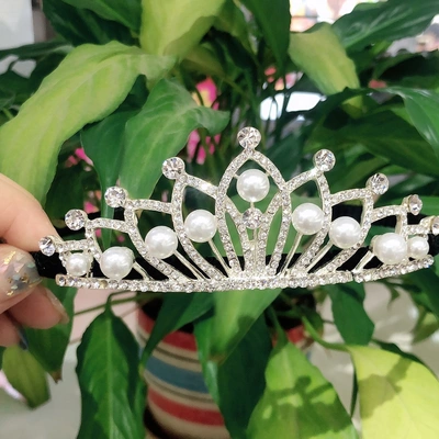 New Korean Fashion Alloy Rhinestone Pearl Crown Headband Hairpin Hairpin Accessory 305