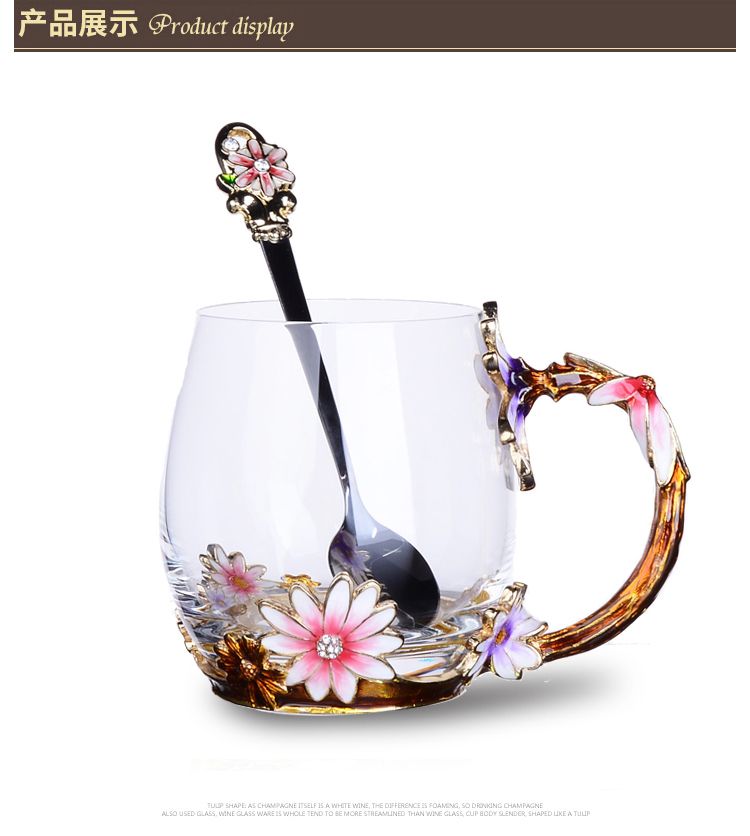 Creative enamel color water cup and kettle set, high-end household glass cup, girlish cup, with spoon and lid, large tea cup detail image 1
