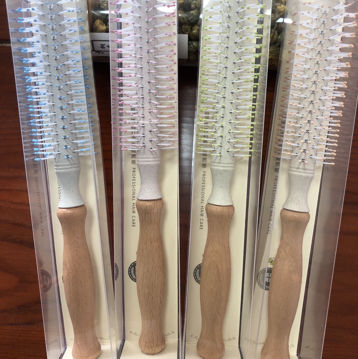 New style wood handle comb beech wood roll comb wheat fragrance roll comb thumbnail