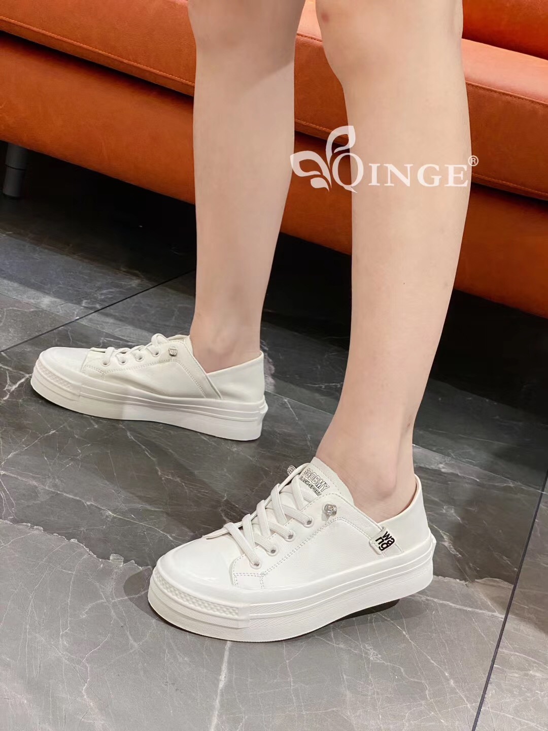 Women's shoes leather cloth complexion Mosaic fashion personality lace-up small white shoes thumbnail