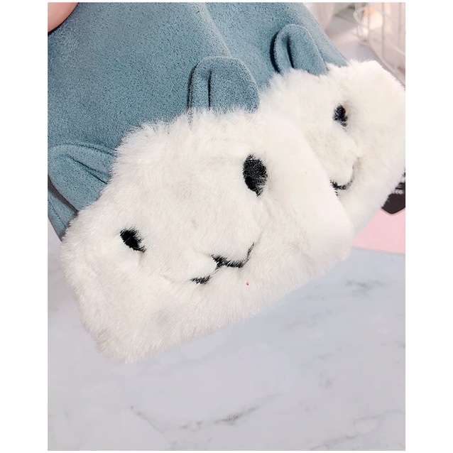 Suede fleece gloves, winter women's fleece thickened warm outdoor cycling gloves, Korean version cute student touch screen gloves undefined