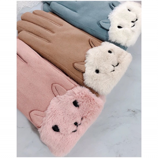 Suede fleece gloves, winter women's fleece thickened warm outdoor cycling gloves, Korean version cute student touch screen gloves undefined