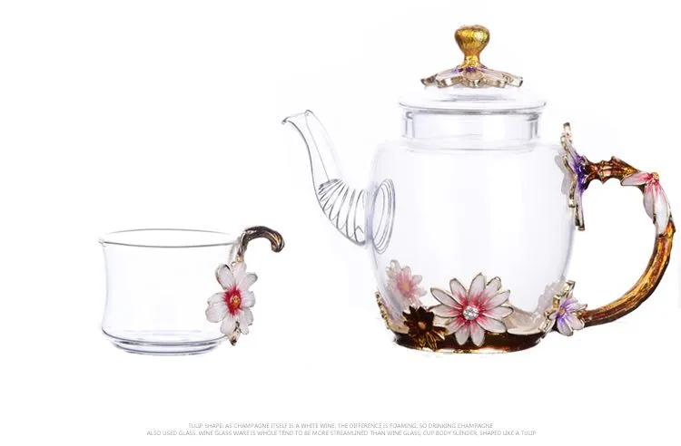 Creative hand-painted enamel kung fu teapot, household simple heat-resistant glass tea set, high-end flower tea kettle wholesale price detail image 5