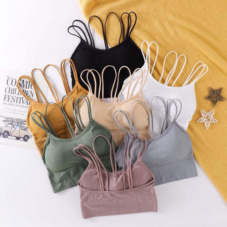 Solid Color Thin Strap No Trace Back Bra Wrap Women's Bottom And Top Up Sexy Bra Without Underwire details Picture