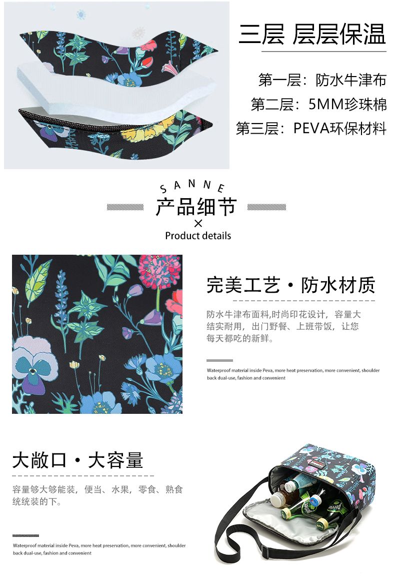 SANNE's new lunch bag, hand-held waterproof bento bag, creative insulated bag, cartoon outdoor picnic cold preservation bag detail image 5