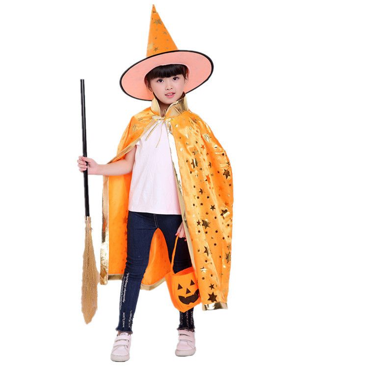Small Wholesale Manufacturers Direct Sales Of Halloween Products Wholesale Children Bronzed Cloth Cape Hat Set Stage Dress undefined