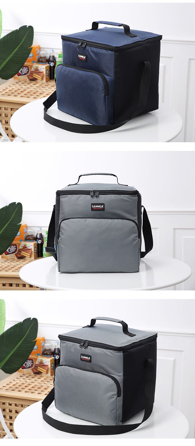SANNE insulated bags, outdoor heat and cold preservation picnic bags, cross-border PEVA solid color fashionable bento bags and ice packs pic 6
