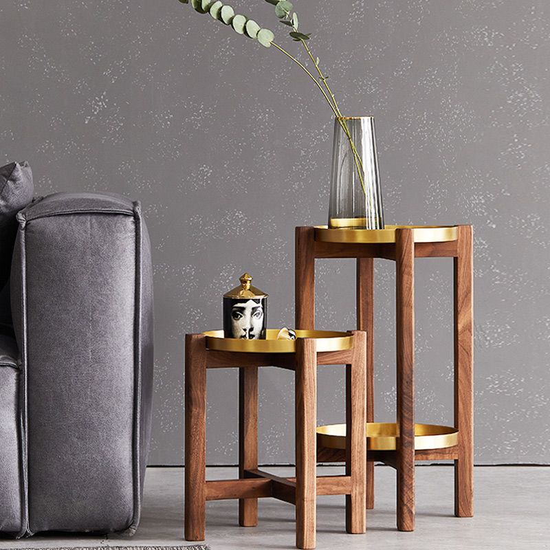 黑胡桃木花架黄铜花几室内沙发边几茶几置物架阳台实木花盆架