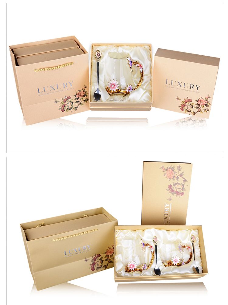 Creative enamel color water cup and kettle set, high-end household glass cup, girlish cup, with spoon and lid, large tea cup detail image 8