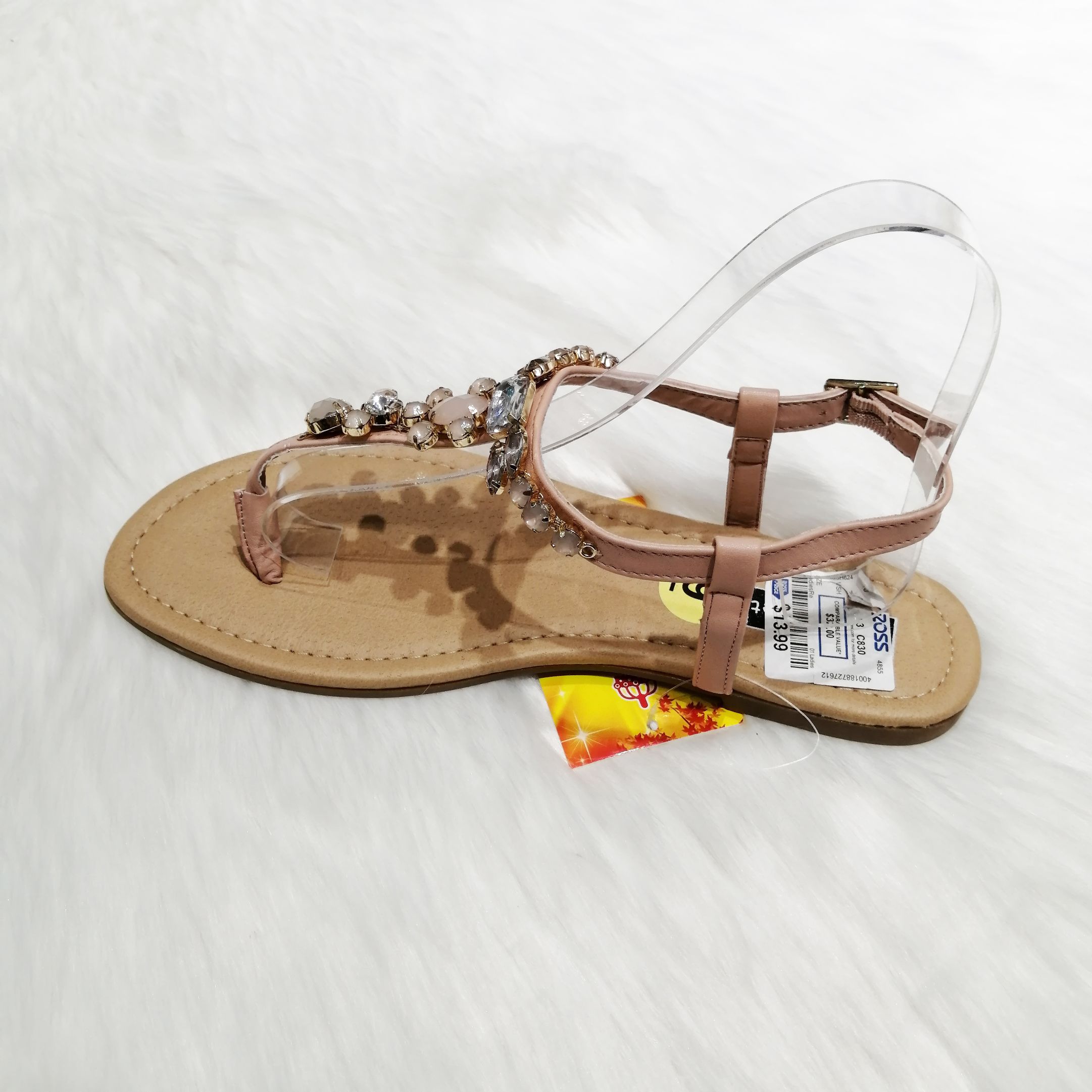 现货时尚镶嵌钻夹脚柔软女士平底凉拖鞋flat shoes详情图4