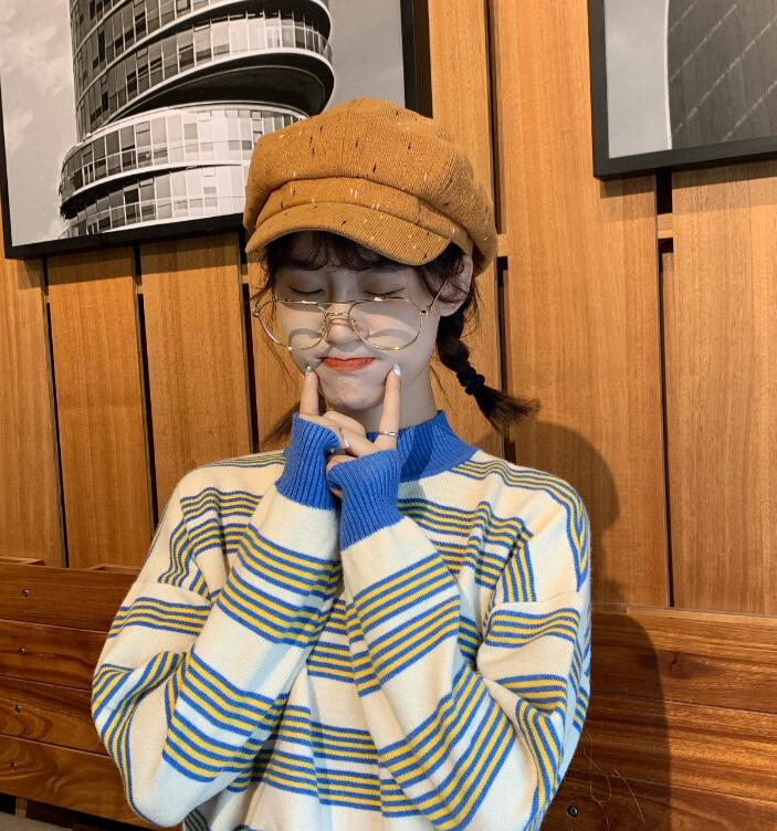 Beret hat lady Autumn/winter INS octagonal hat subnet red Korean version of The Japanese British vintage plaid suede artist hat trend thumbnail