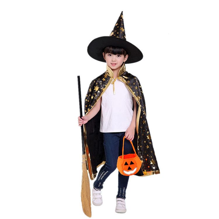 Small Wholesale Manufacturers Direct Sales Of Halloween Products Wholesale Children Bronzed Cloth Cape Hat Set Stage Dress undefined