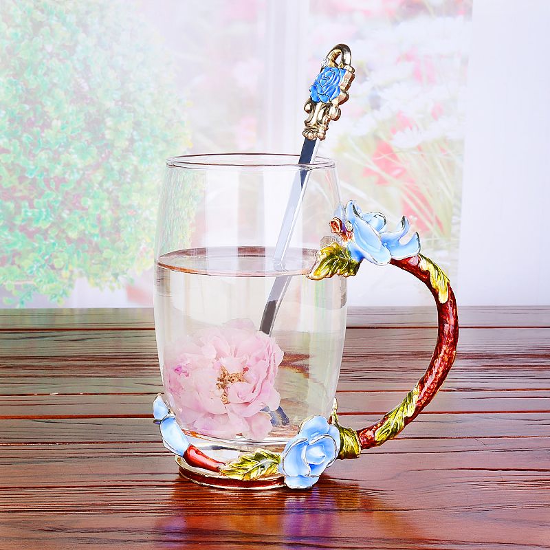 创意珐琅彩水杯花茶杯子水晶玻璃杯果汁杯家用无铅耐热对杯牛奶杯详情图4