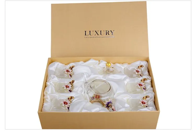 Creative hand-painted enamel kung fu teapot, household simple heat-resistant glass tea set, high-end flower tea kettle wholesale price detail image 11