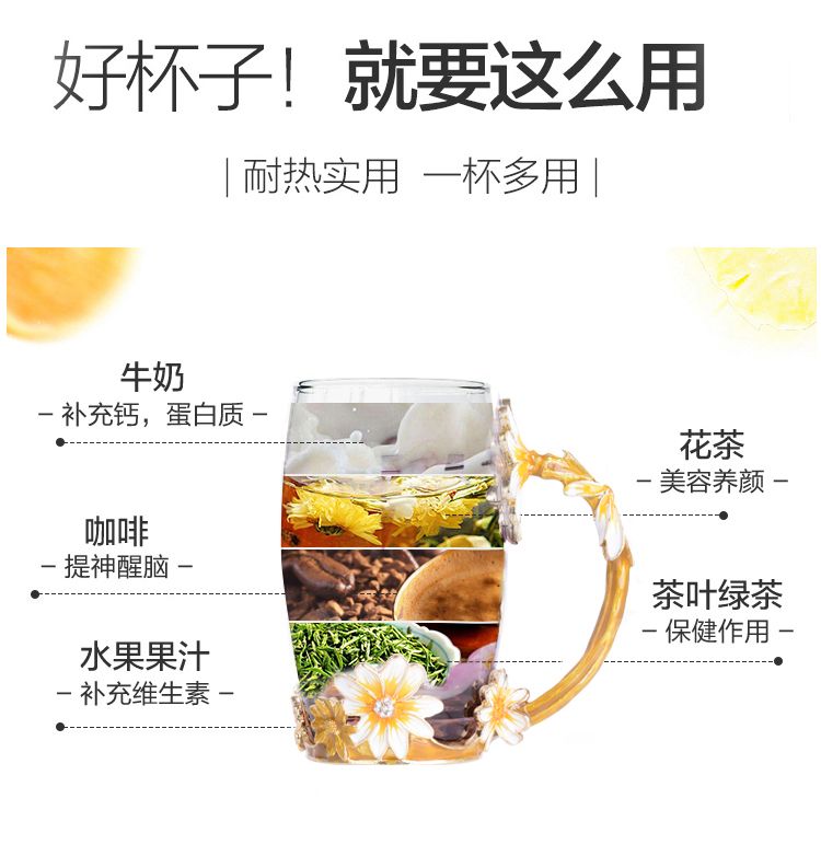 Factory direct sales creative enamel color water cups, heat-resistant glass flower tea cups, European-style juice cups, artistic couple cups detail image 13