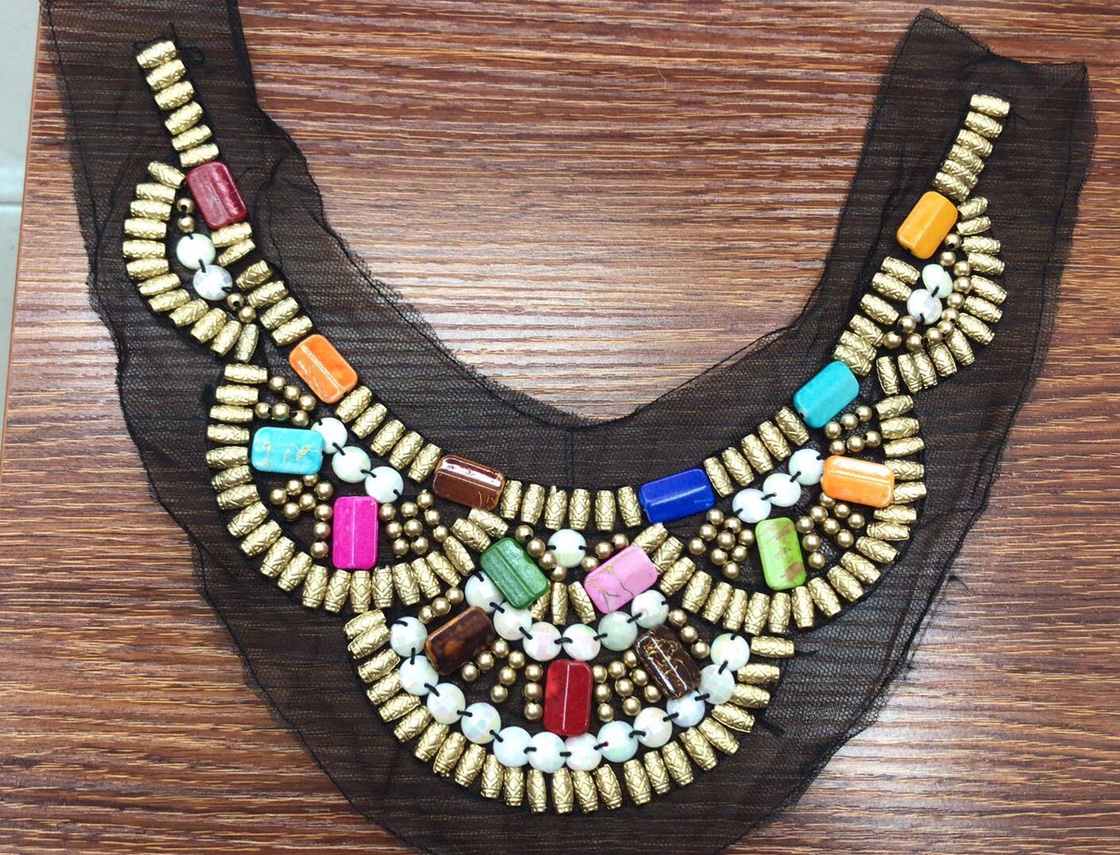 Hand-beaded collars, fake collars, necklines, large stock thumbnail
