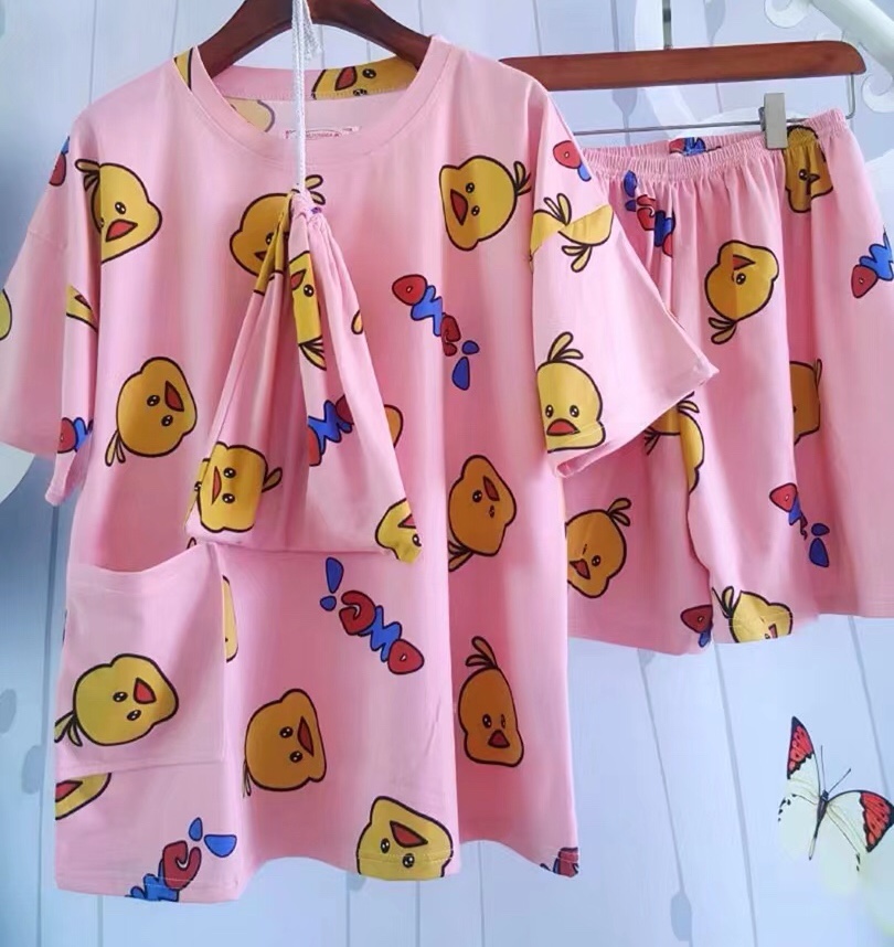 Korean-style cloth bag milk silk short-sleeved shirt and shorts pajamas for women's casual loose, thin, sweet and cute student home wear set undefined