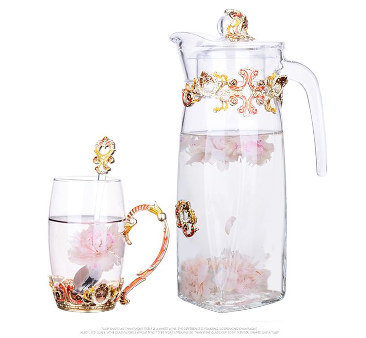 Creative enamel color water cups, flower tea cups, high-end coffee cups, European-style heat-resistant glass milk and juice cups, direct sales prices detail image 4