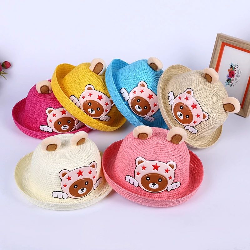 Manufacturers explosive travel sunscreen straw hat cartoon panda sun hat creative children's gift hat a hair 6 thumbnail