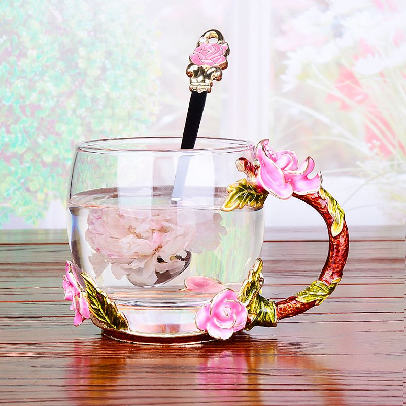 创意珐琅彩水杯花茶杯子水晶玻璃杯果汁杯家用无铅耐热对杯牛奶杯详情图2