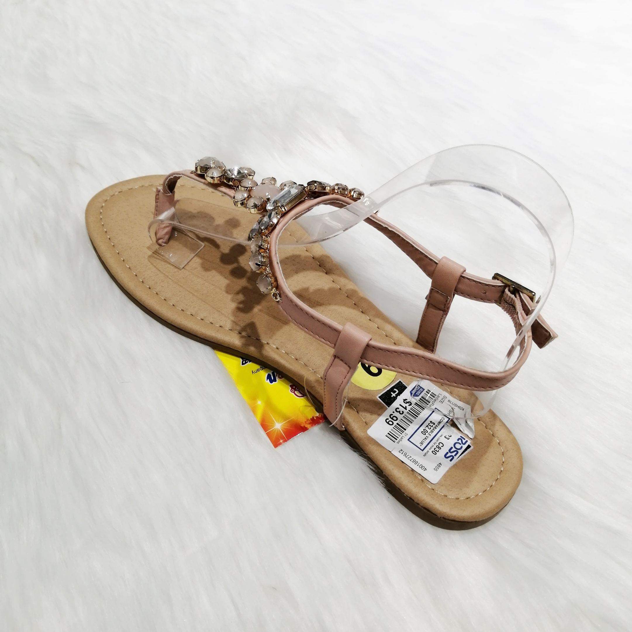 现货时尚镶嵌钻夹脚柔软女士平底凉拖鞋flat shoes详情图3