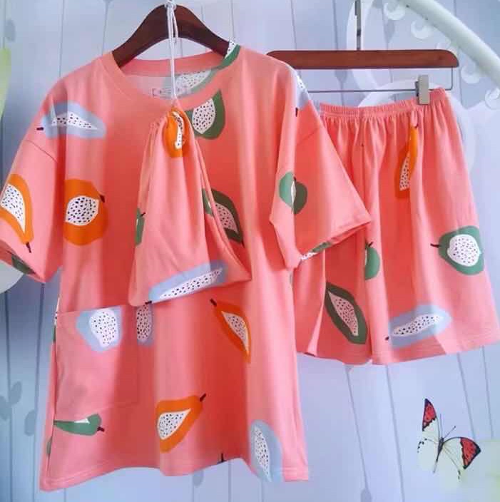 Korean-style cloth bag milk silk short-sleeved shirt and shorts pajamas for women's casual loose, thin, sweet and cute student home wear set undefined
