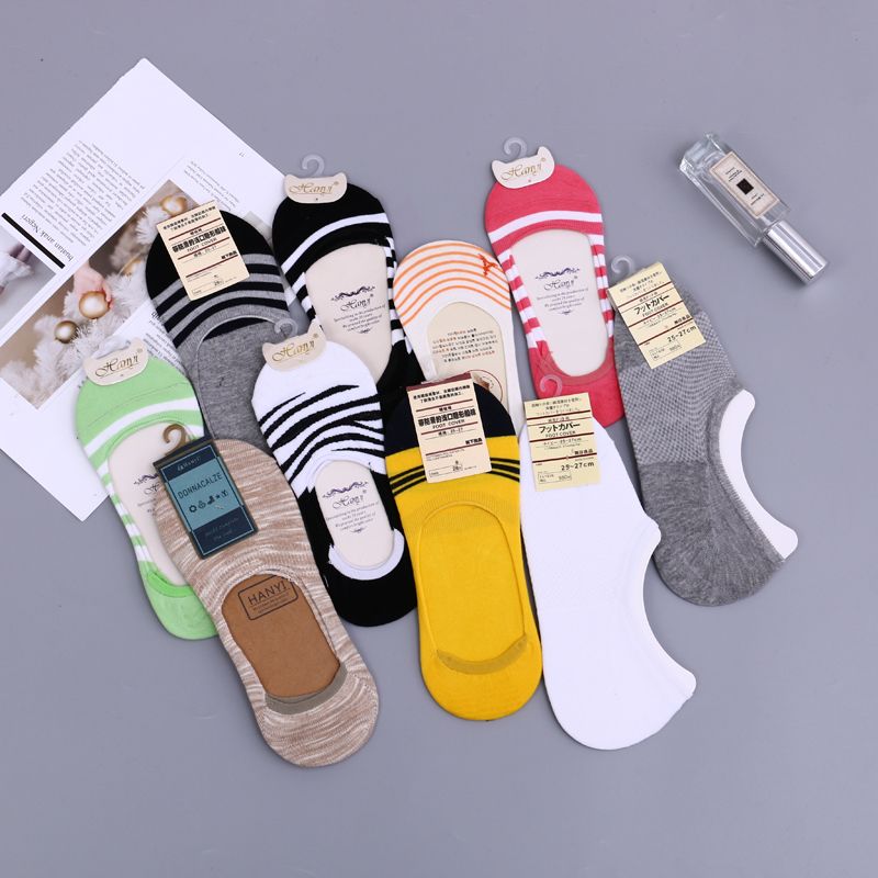 Combed cotton invisible silicone men's boat socks