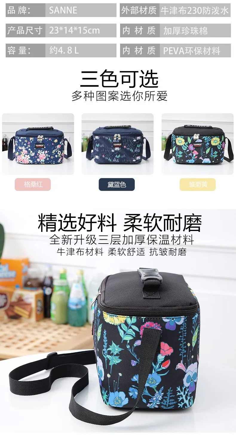 SANNE's new lunch bag, hand-held waterproof bento bag, creative insulated bag, cartoon outdoor picnic cold preservation bag detail image 6