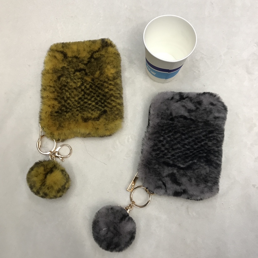 仿毛钥匙扣挂件豹纹挂豹纹钱包女式仿毛钱包细节图