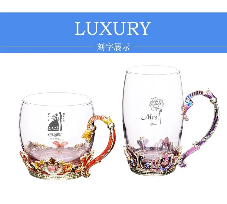Creative enamel color water cups, flower tea cups, high-end coffee cups, European-style heat-resistant glass milk and juice cups, direct sales prices detail image 10
