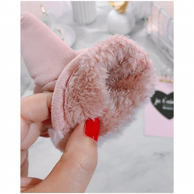 Suede fleece gloves, winter women's fleece thickened warm outdoor cycling gloves, Korean version cute student touch screen gloves undefined