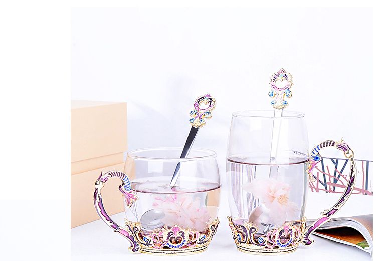 Creative enamel color water cups, flower tea cups, high-end coffee cups, European-style heat-resistant glass milk and juice cups, direct sales prices detail image 12