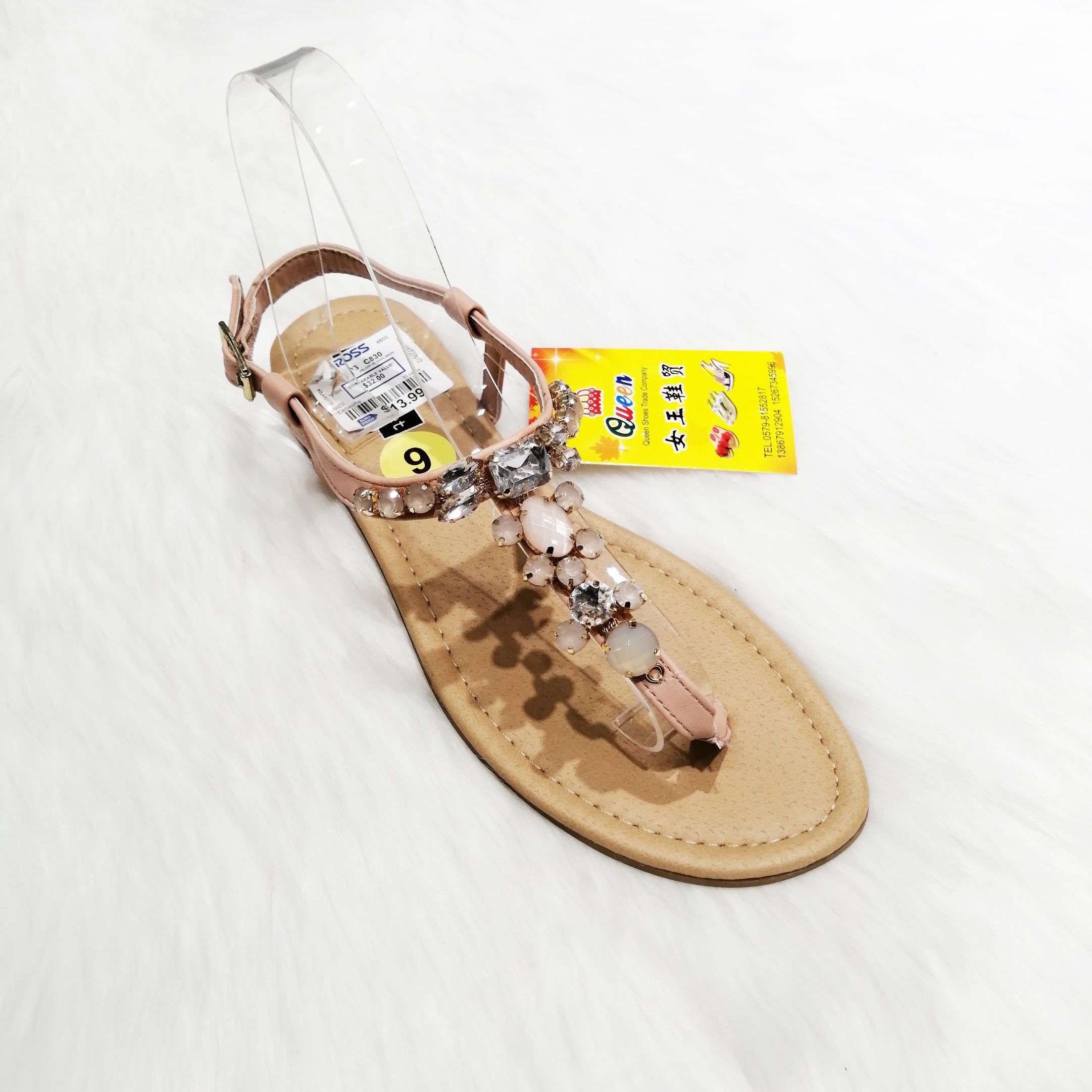 现货时尚镶嵌钻夹脚柔软女士平底凉拖鞋flat shoes详情图1
