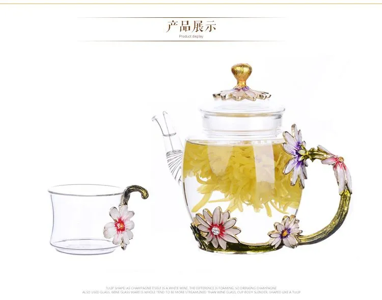 Creative hand-painted enamel kung fu teapot, household simple heat-resistant glass tea set, high-end flower tea kettle wholesale price detail image 6