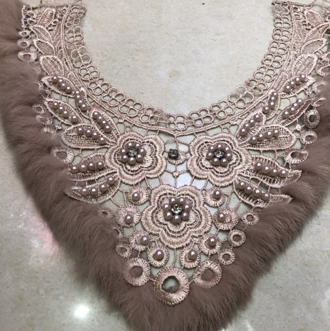 Fur collar, beaded lace collar, embellished collar
