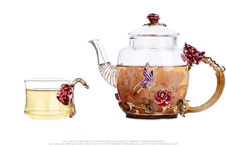 Creative hand-painted enamel kung fu teapot, household simple heat-resistant glass tea set, high-end flower tea kettle wholesale price detail image 3