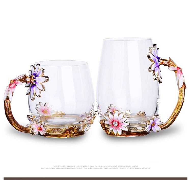 Creative enamel color water cup and kettle set, high-end household glass cup, girlish cup, with spoon and lid, large tea cup detail image 3