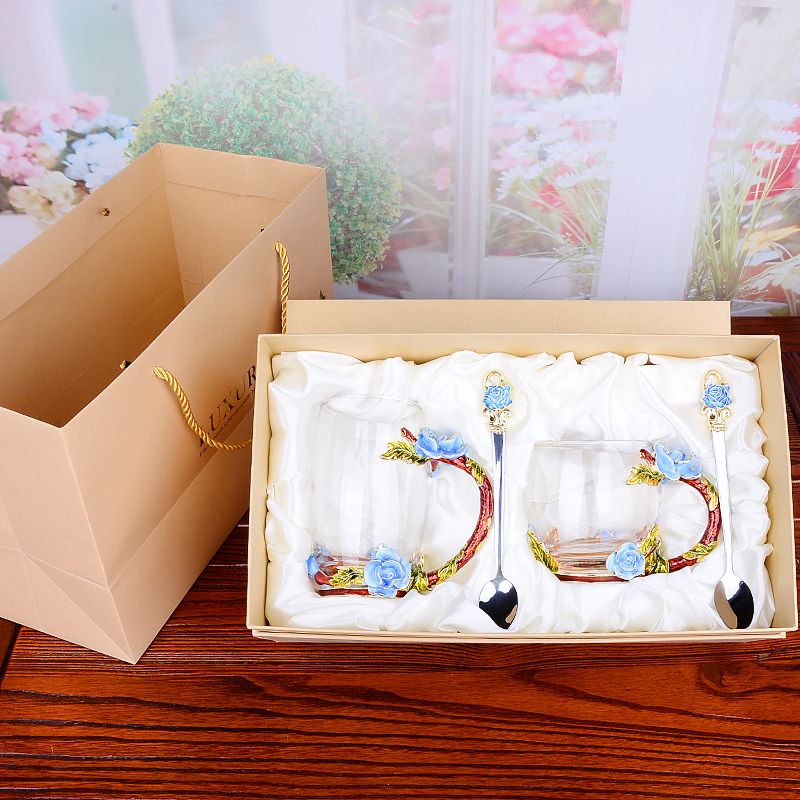 创意珐琅彩水杯花茶杯子水晶玻璃杯果汁杯家用无铅耐热对杯牛奶杯详情图3