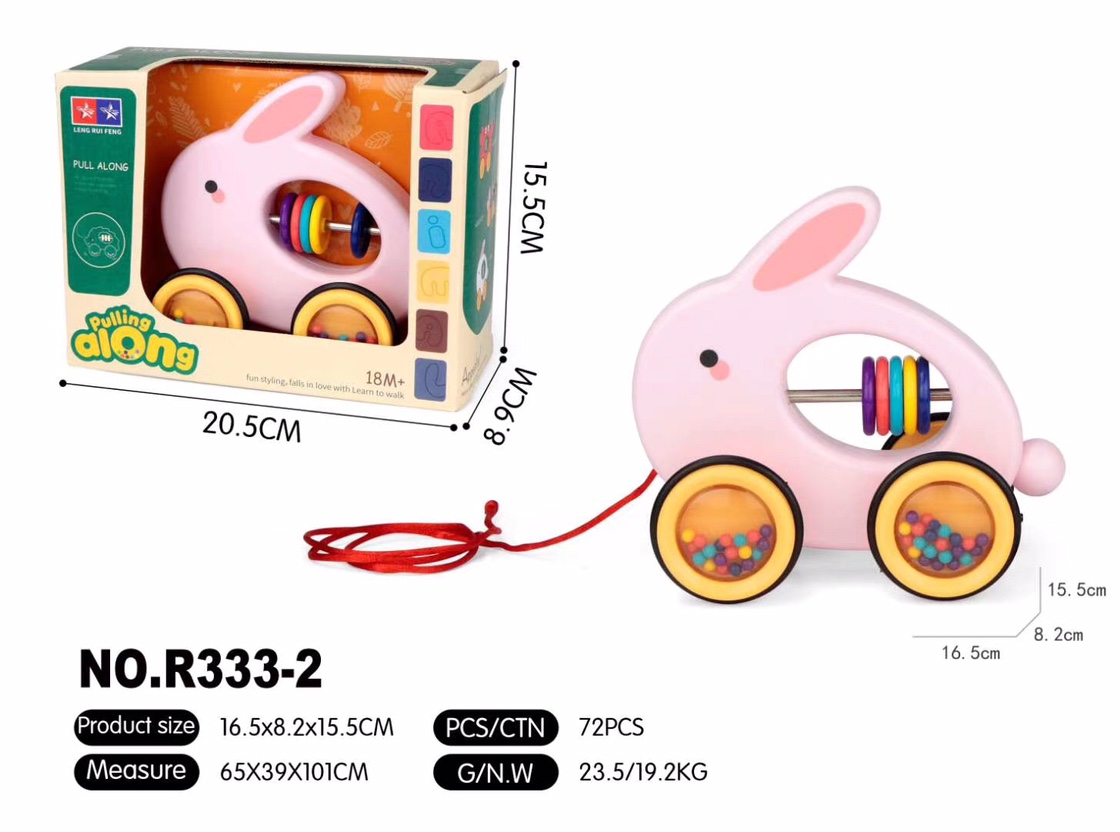 Tow toddler toys Pull car Pull rope Pull string toy car Baby baby stroller Baby toys 1-3 years old 333-2 rabbit