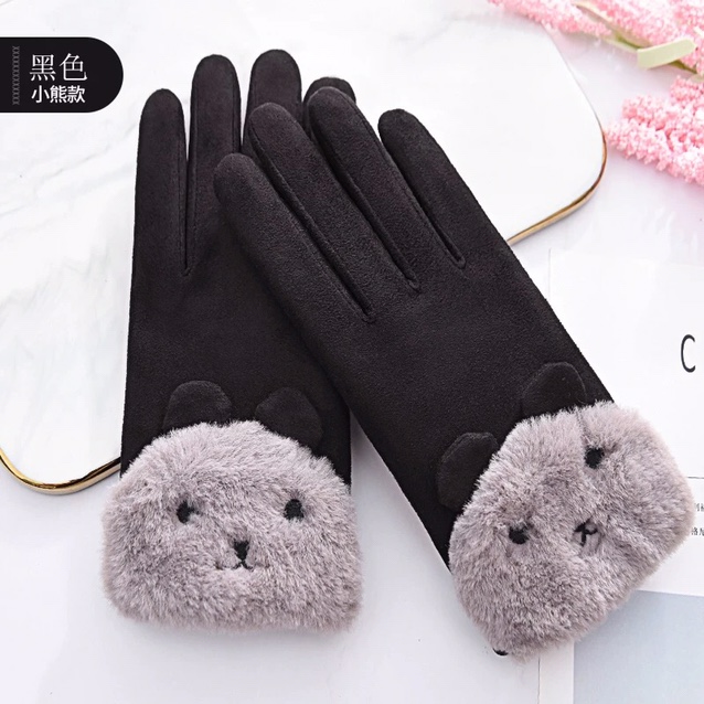 Suede fleece gloves, winter women's fleece thickened warm outdoor cycling gloves, Korean version cute student touch screen gloves Specification image
