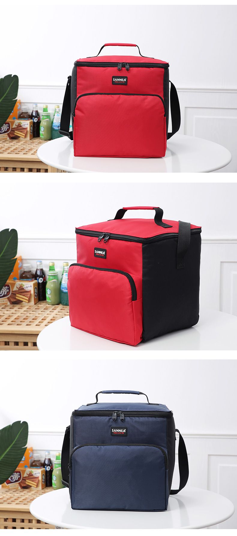SANNE insulated bags, outdoor heat and cold preservation picnic bags, cross-border PEVA solid color fashionable bento bags and ice packs pic 5